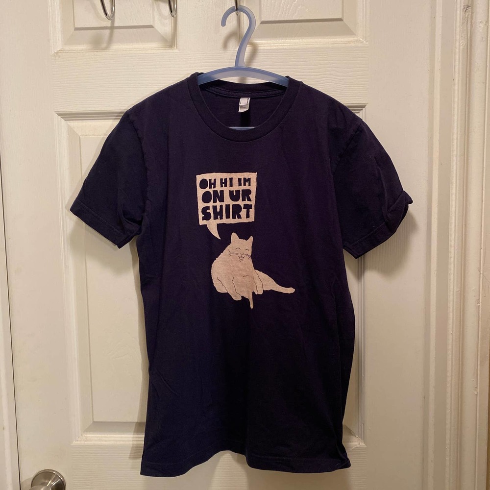 American Apparel Navy Blue Cat T-shirt Humor - Unisex S